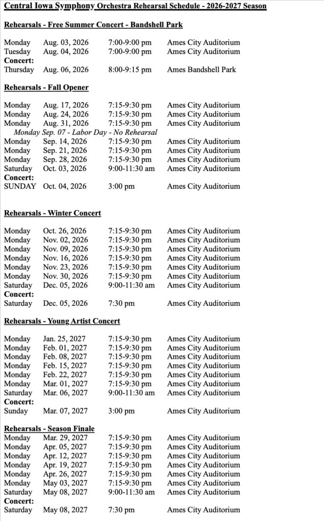 2026-2027 CIS Rehearsal Schedule